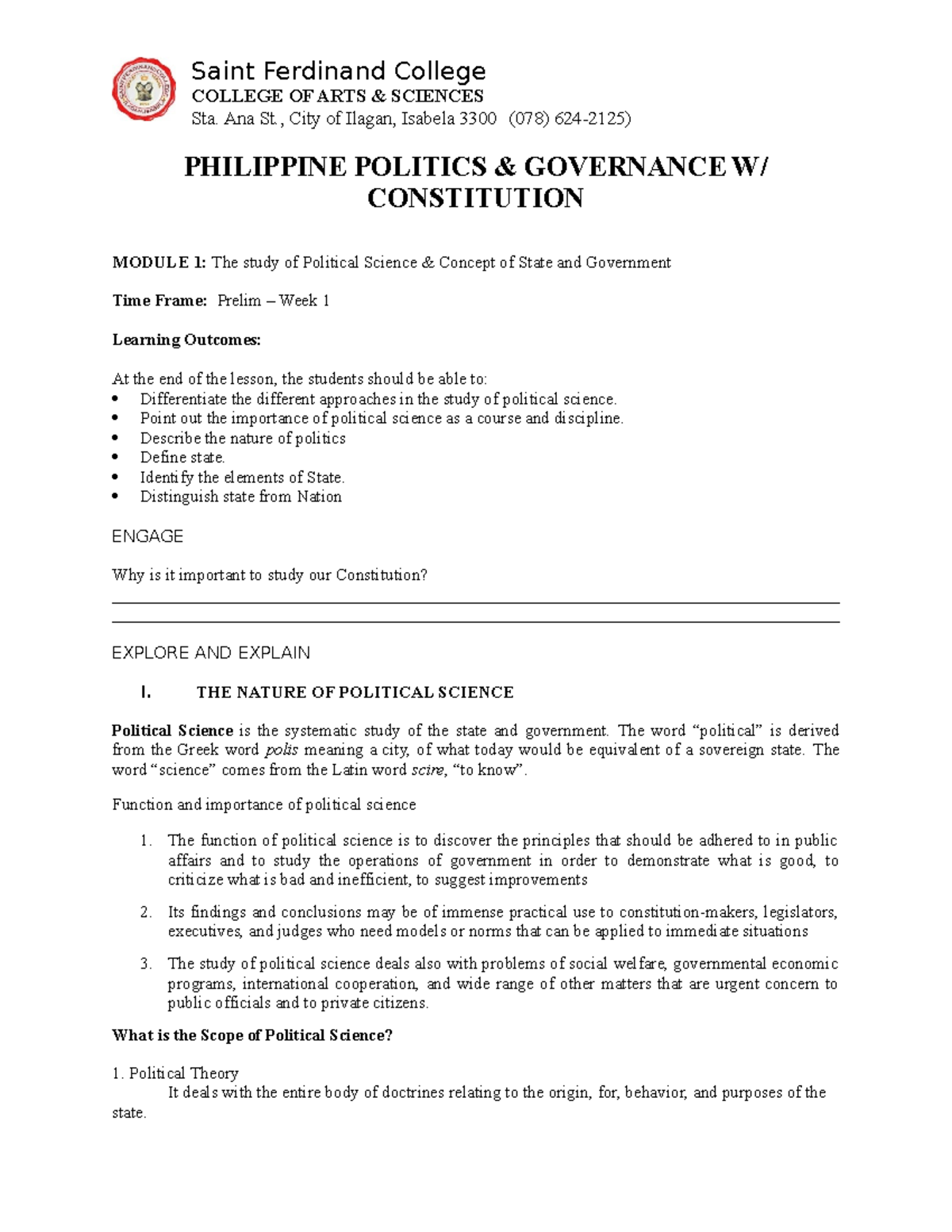 Module 1 - Week 1: Introduction to Philippine Politics & Governance ...