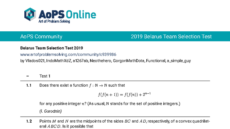 2019 Belarus Team Selection Test - AoPS Community Solutions - Studocu