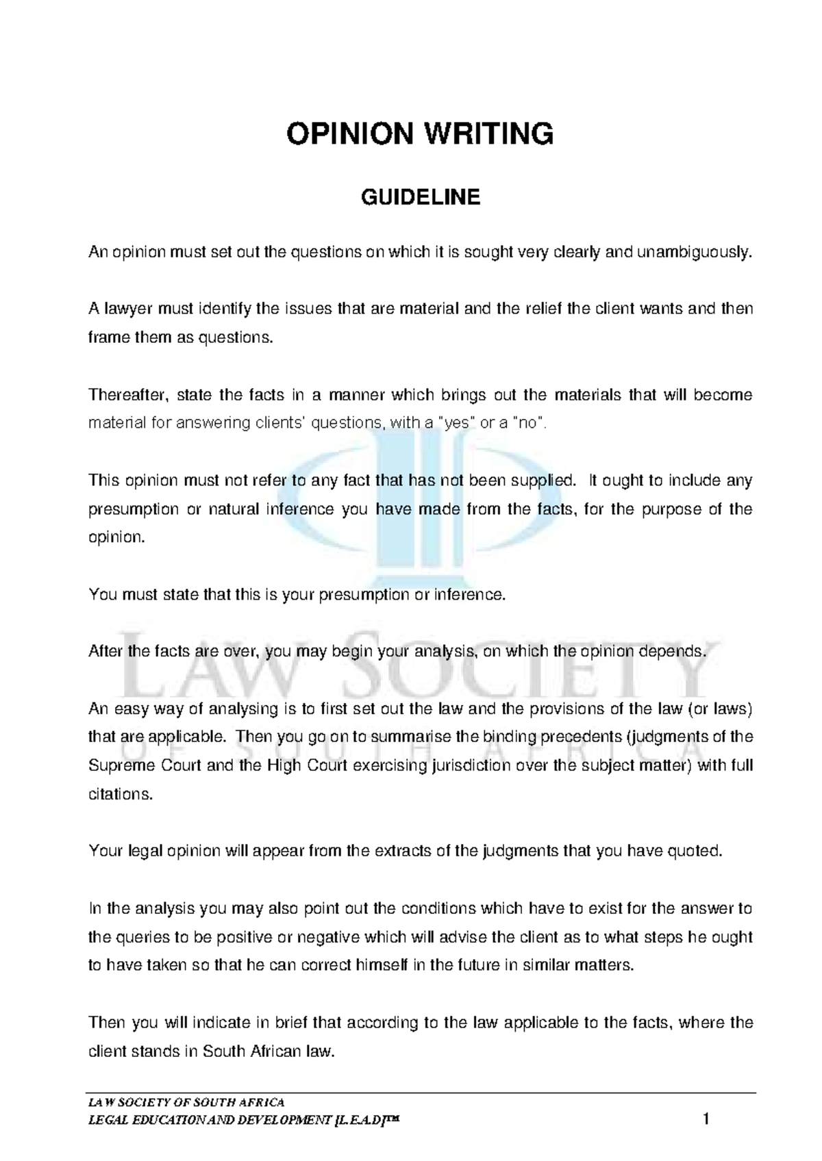 OPINION WRITING GUIDELINE: Best Practices for Legal Analysis - Studocu