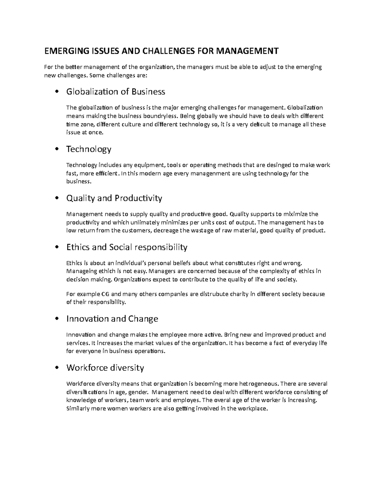 Emerging Management Challenges: Globalization, Technology, and Ethics ...