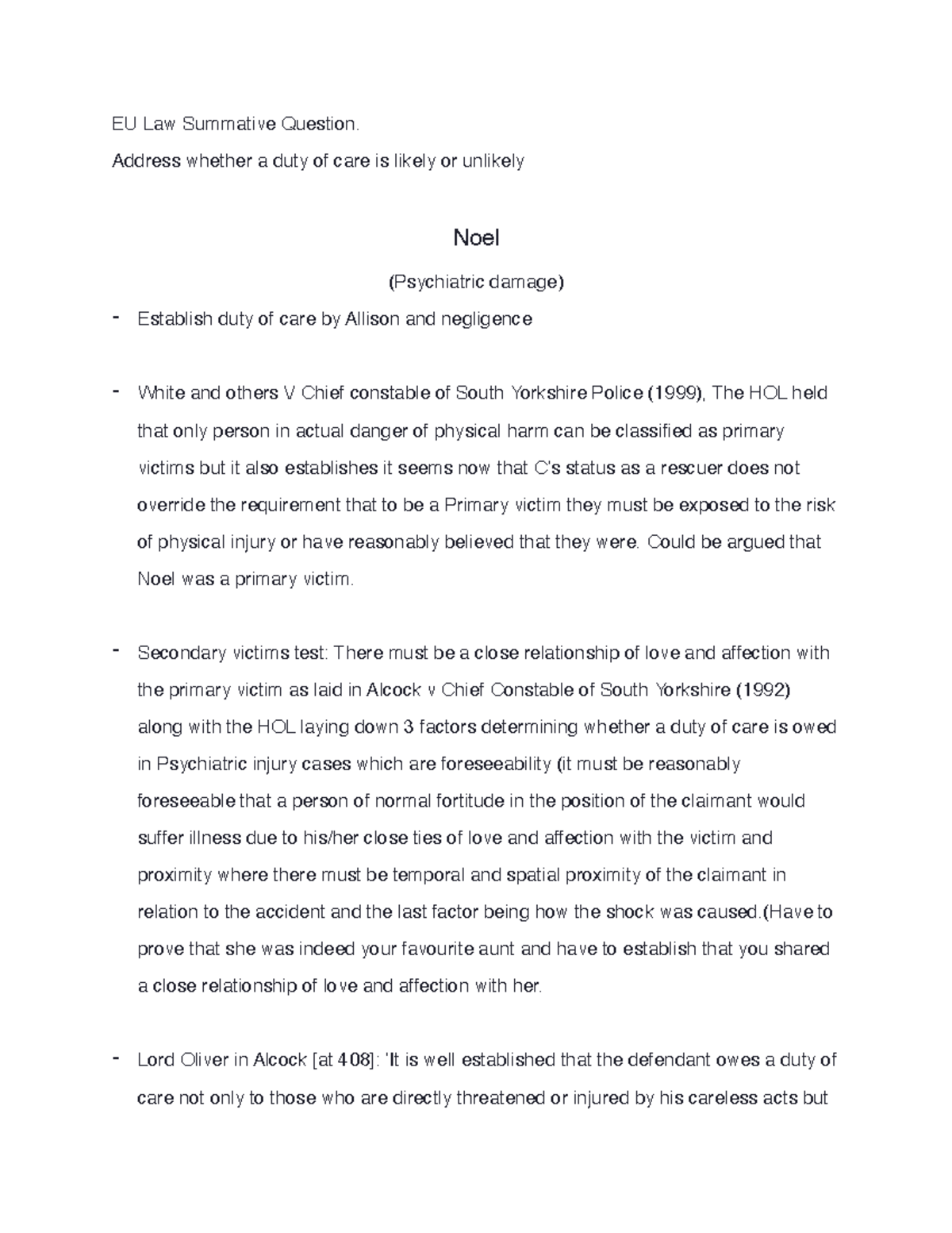 Tort Law Revision: Duty of Care Analysis in EU Law (Summative) - Studocu