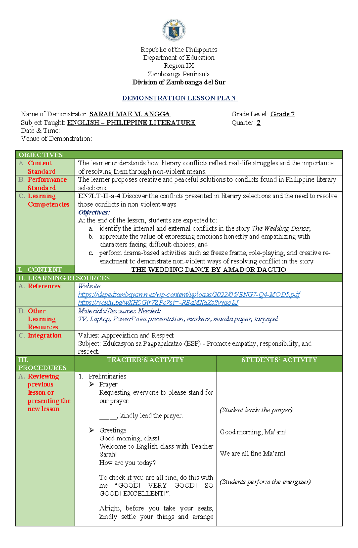 MIMI LP Final: Demonstration Lesson Plan on Philippine Literature ...