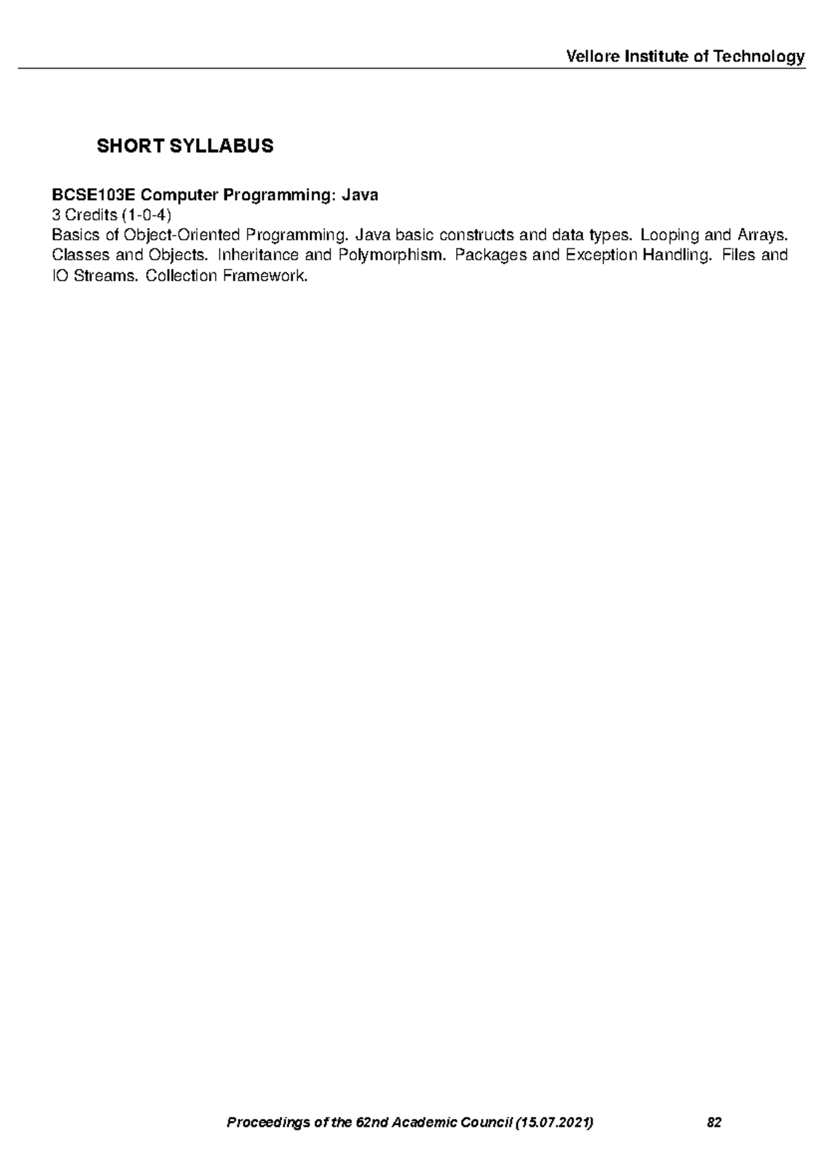 BCSE103E Computer Programming: Java Syllabus Overview - Studocu