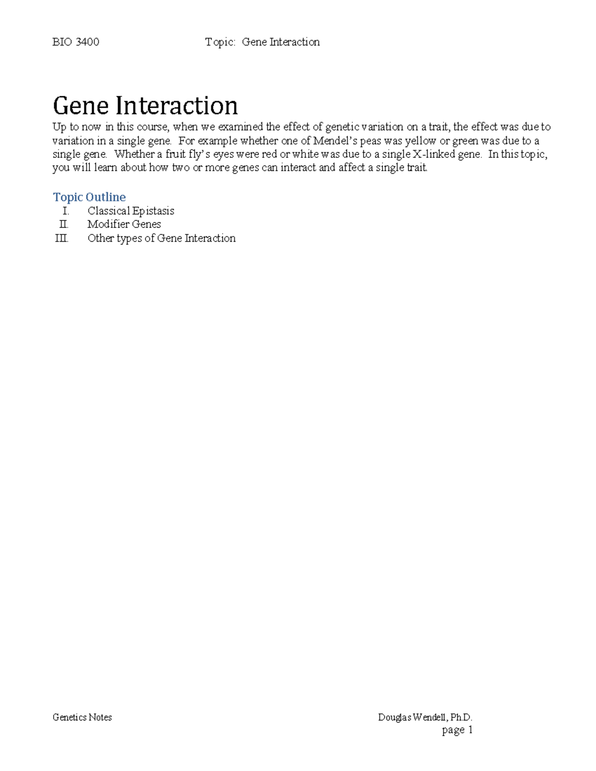 BIO 3400 Genetics Notes: Gene Interaction & Modifier Genes - Studocu