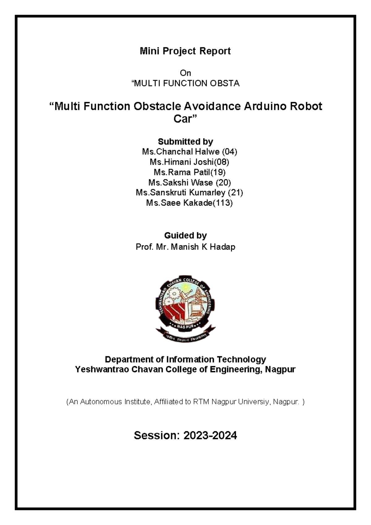 Robot report - Mini Project Report On “MULTI FUNCTION OBSTA “Multi ...