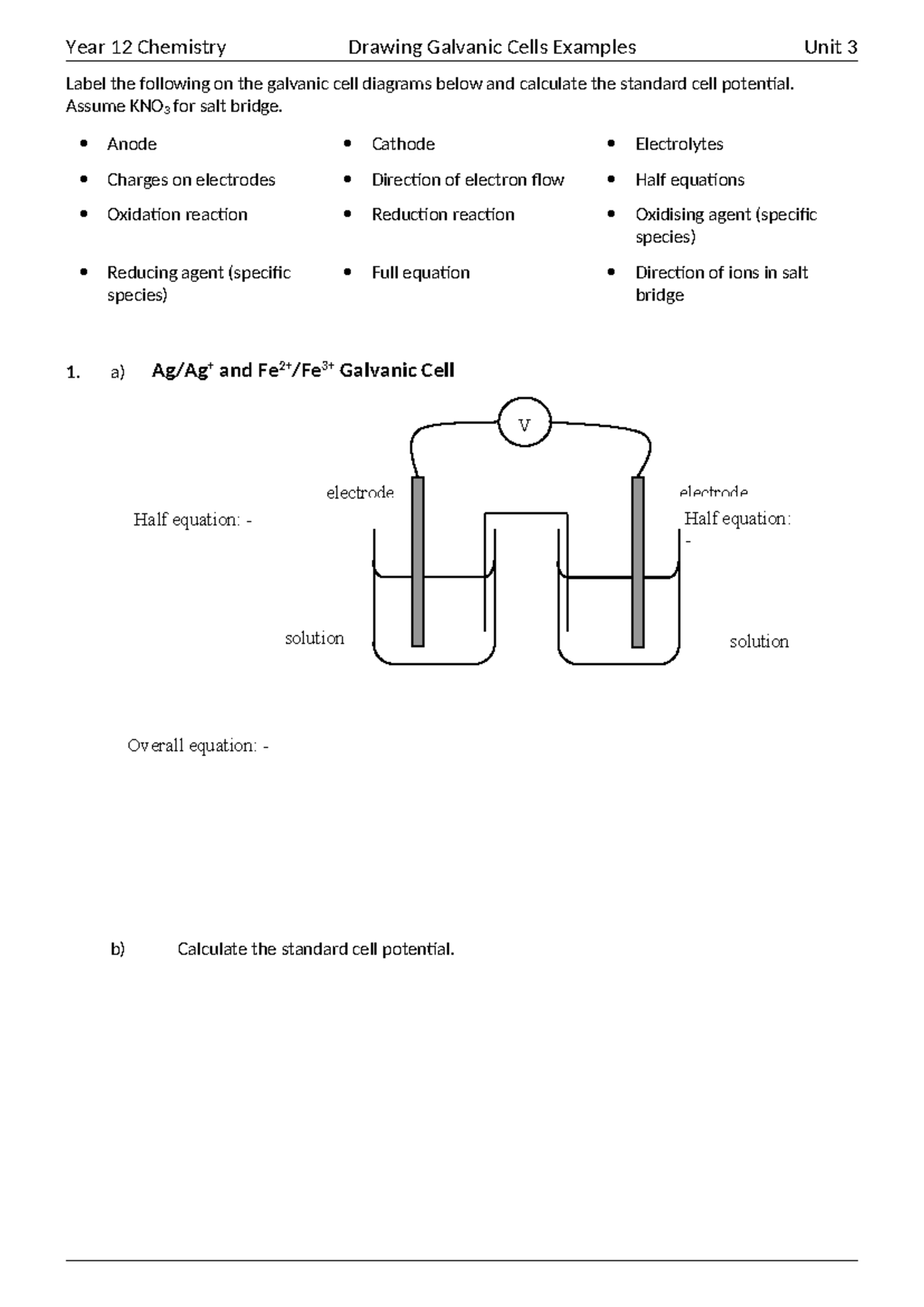 Year 12 Chemistry: Drawing Galvanic Cells & Standard Cell Potential ...