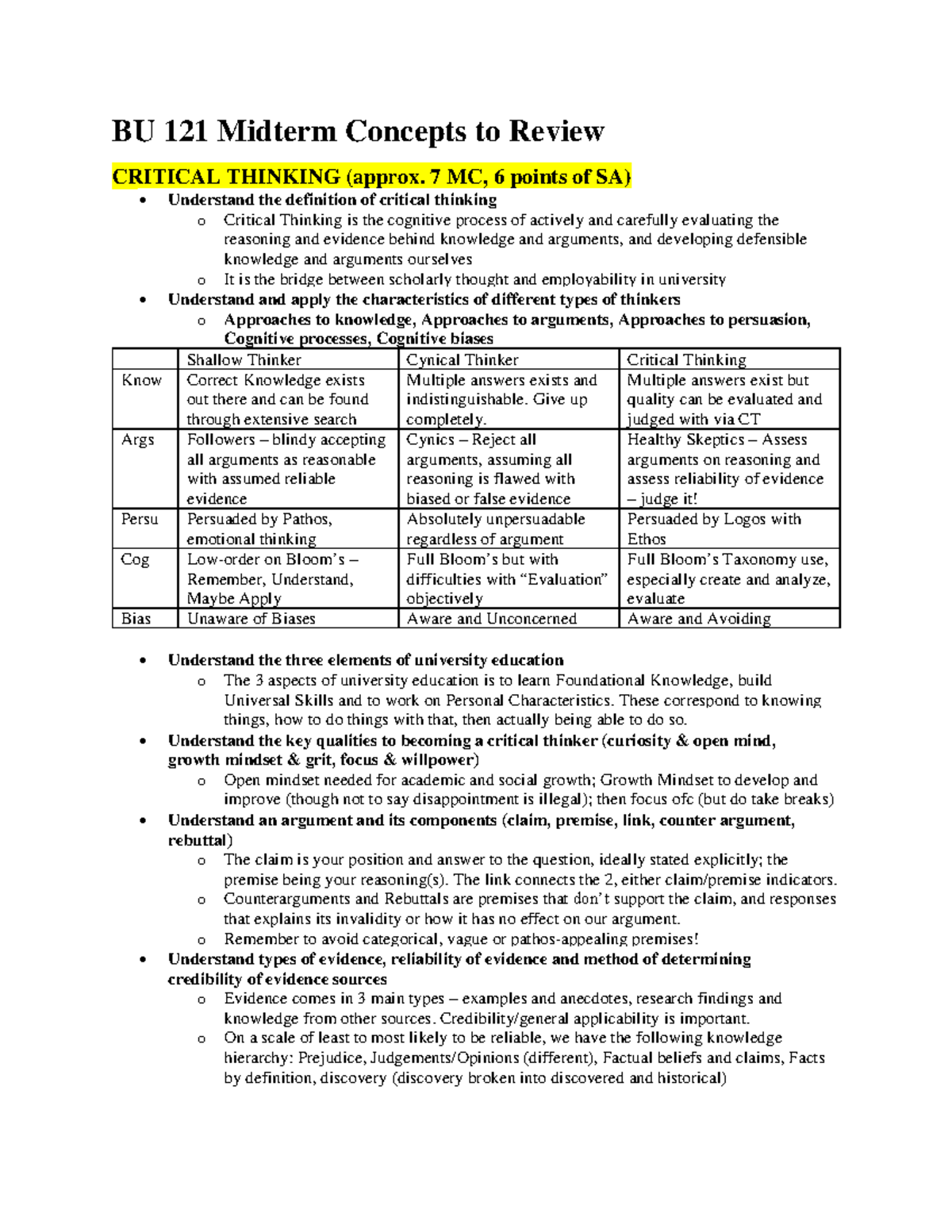BU 121 Midterm Study Guide: Key Concepts and Review Insights - Studocu
