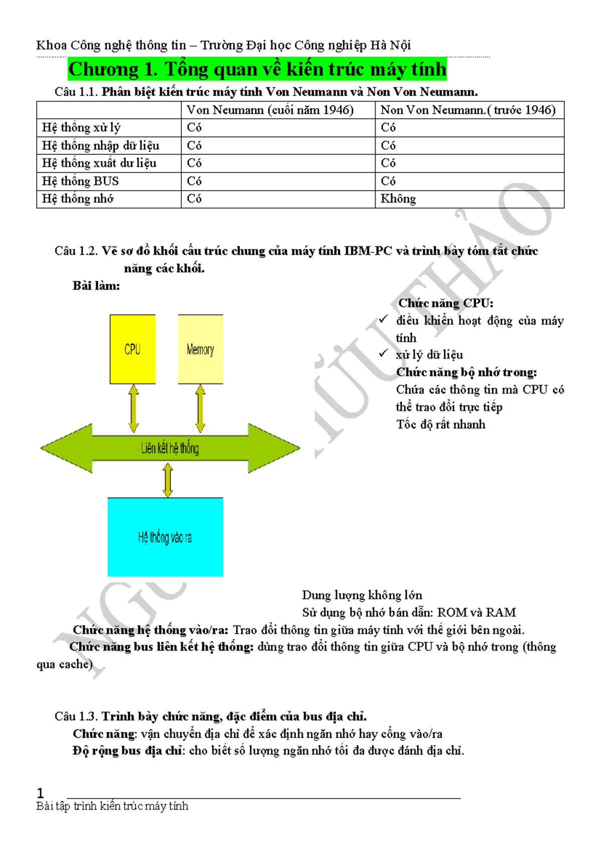 KIẾN TRÚC MÁY TÍNH VON NEUMANN VÀ NON VON NEUMANN