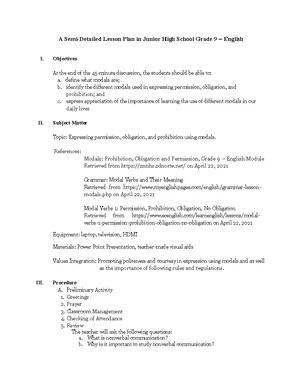 Grade 9 English 9 Daily Lesson Plan: Communicative Styles (1st Quarter ...