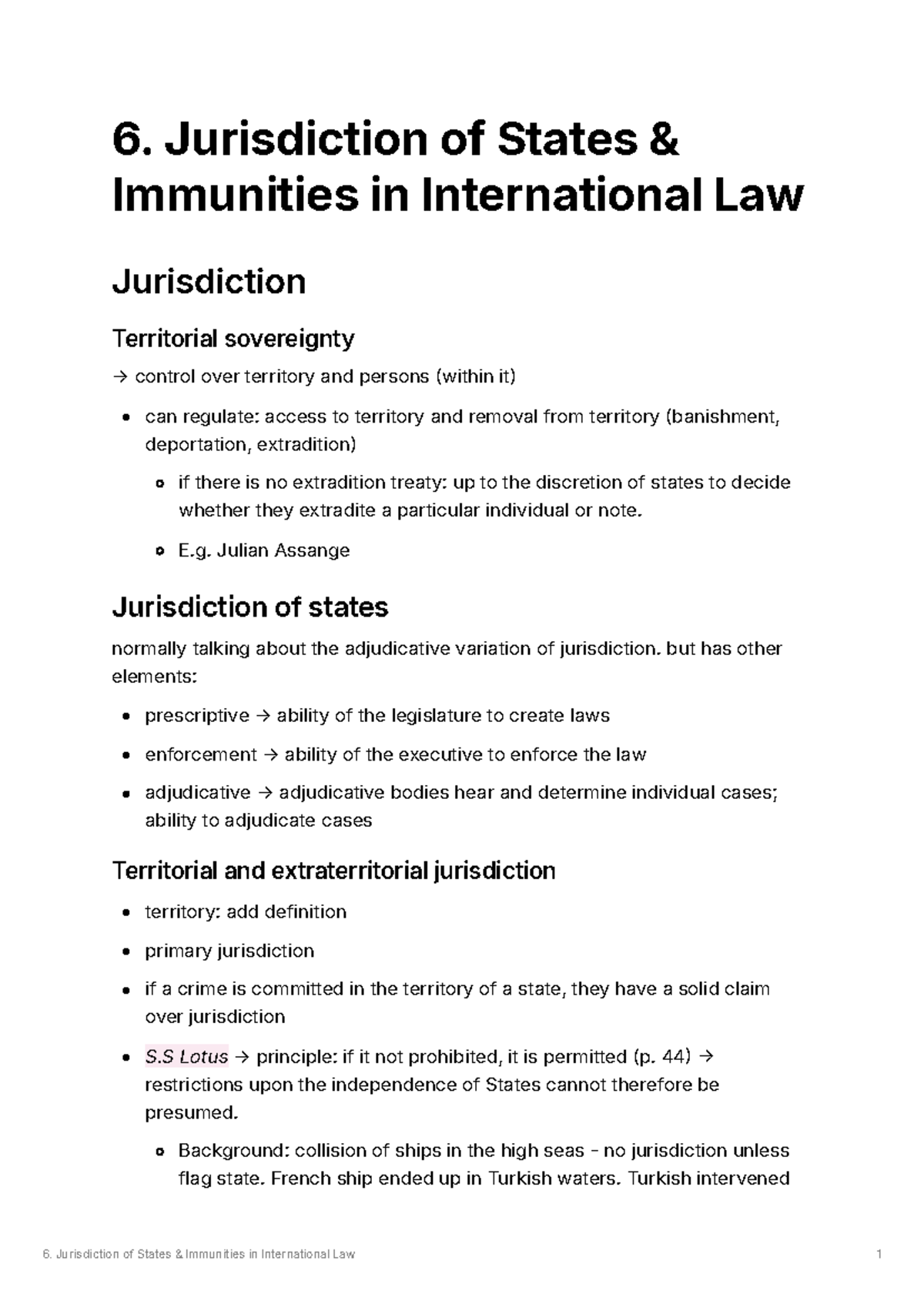 PIL Lecture 6: Jurisdiction of States and Immunities in International ...