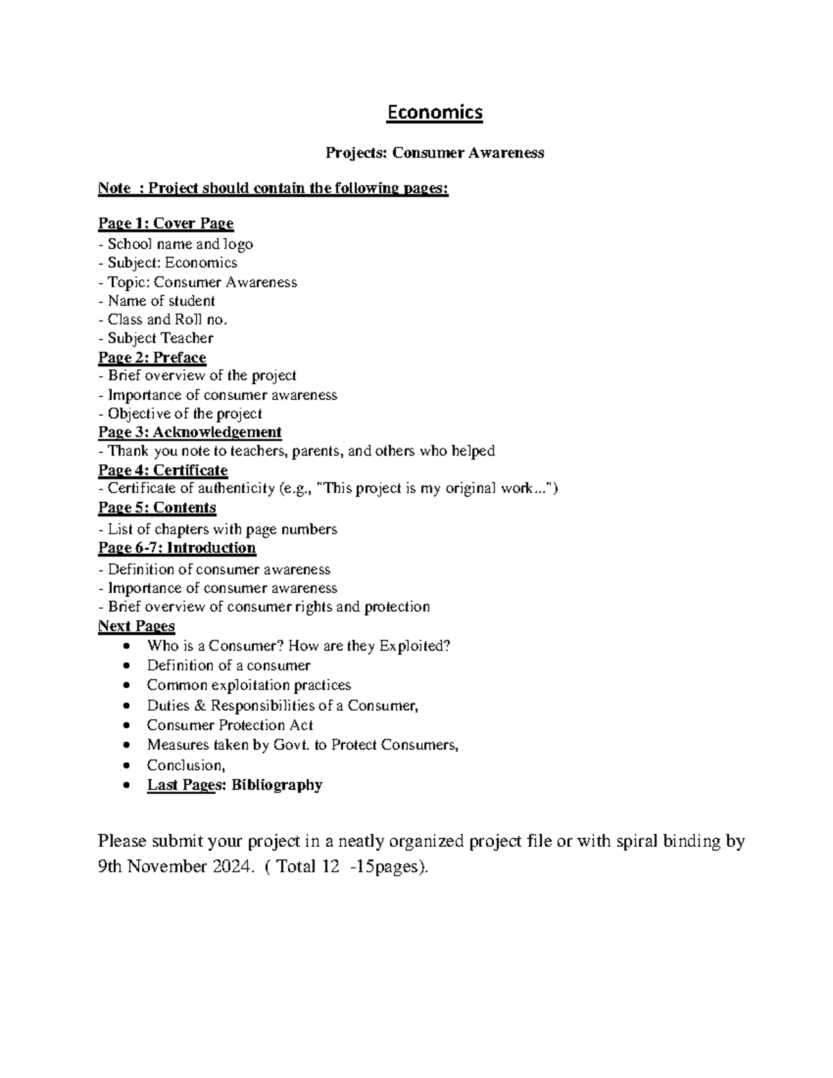 Economics Project: Consumer Awareness Overview and Guidelines - Studocu