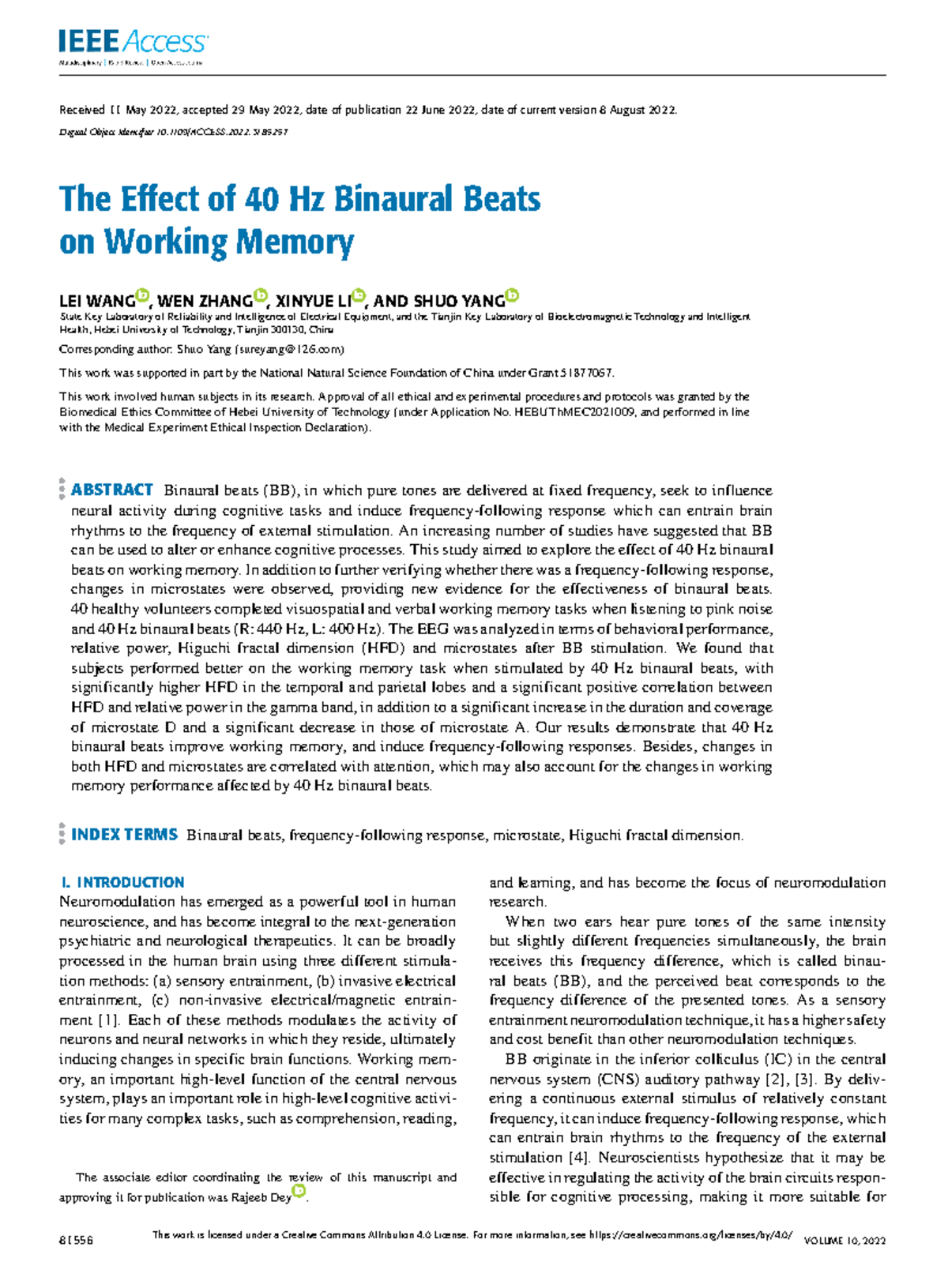 Effects of 40 Hz Binaural Beats on Working Memory Performance - Studocu