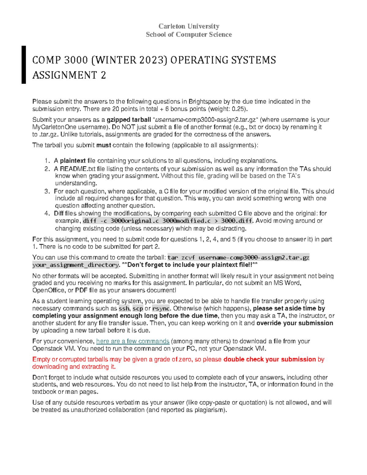 COMP 3000 Winter 2023: Operating Systems Assignment 2 Guide - Studocu