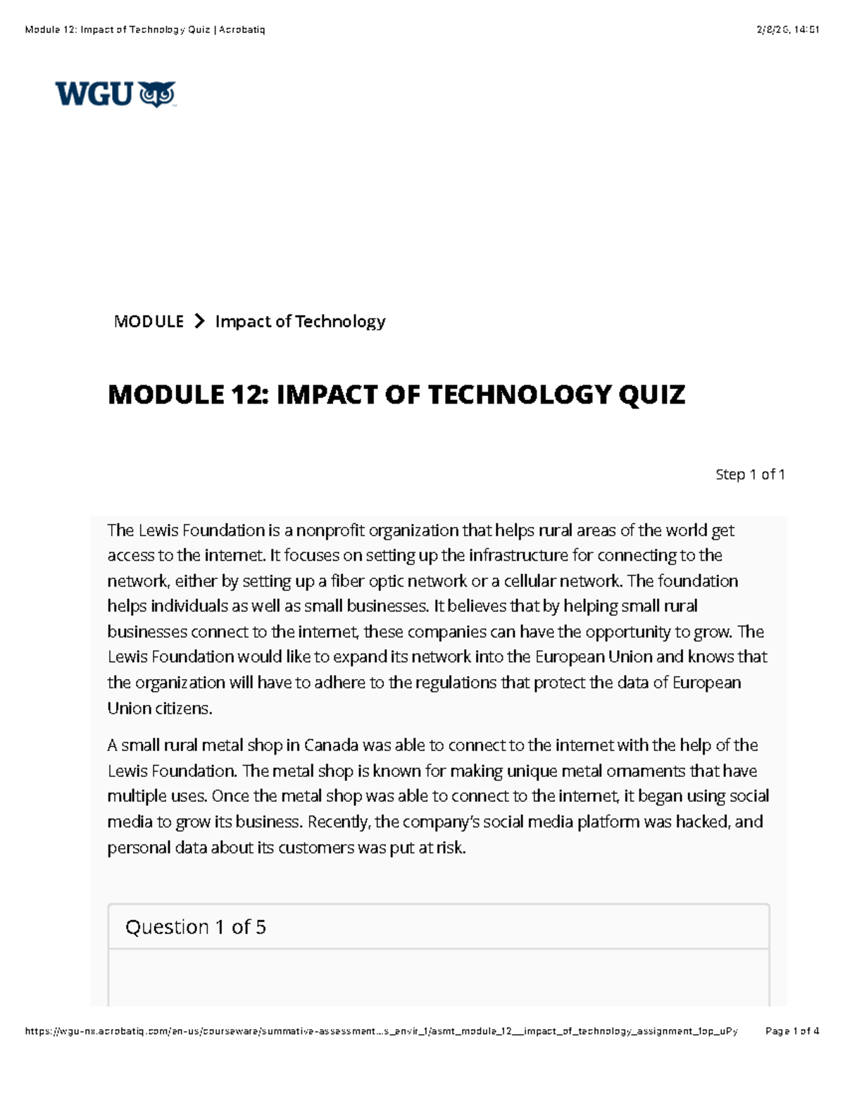 Module 12: Impact of Technology Quiz - Acrobatiq Insights - Studocu