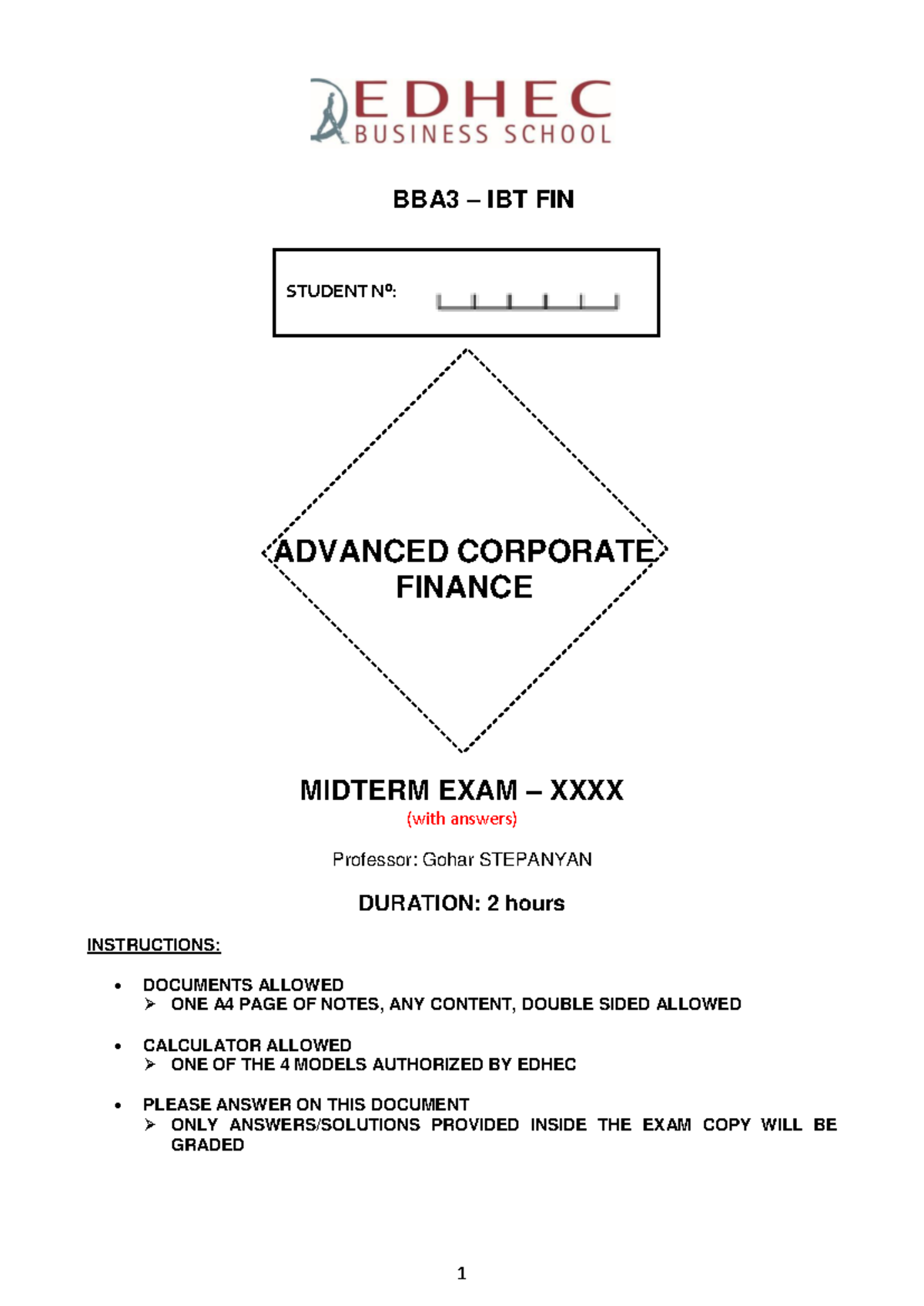 BBA3 IBT FIN MIDTERM EXAM ADVANCED CORPORATE FINANCE (ANSWERS) - Studocu