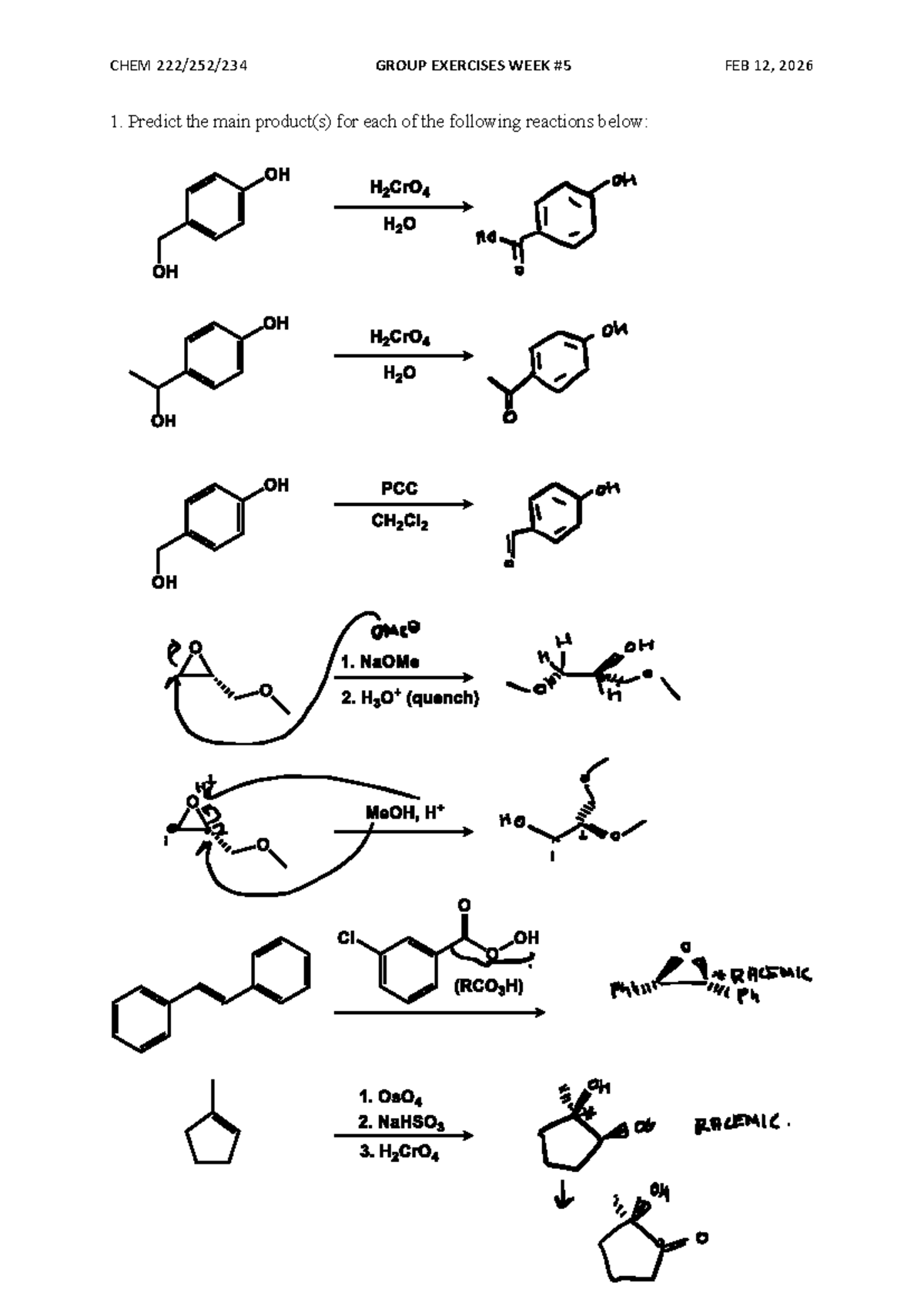 CHEM GROUP EXERCISES WEEK 1: Synthesis & Mechanism Analysis - Studocu
