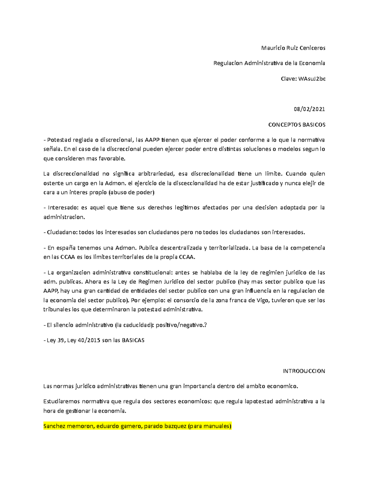 Apuntes de Regulación Administrativa de la Economía - Clave: WAsuJ2bc - Document Preview