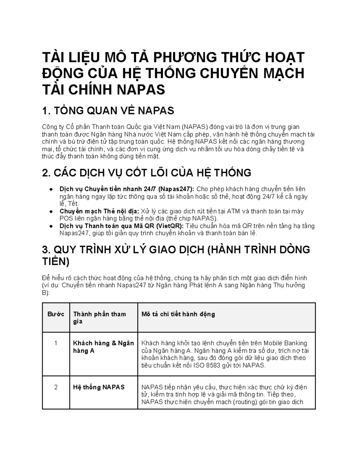 Tài Liệu Mô Tả Hoạt Động Hệ Thống Chuyển Mạch Tài Chính NAPAS - Document Preview