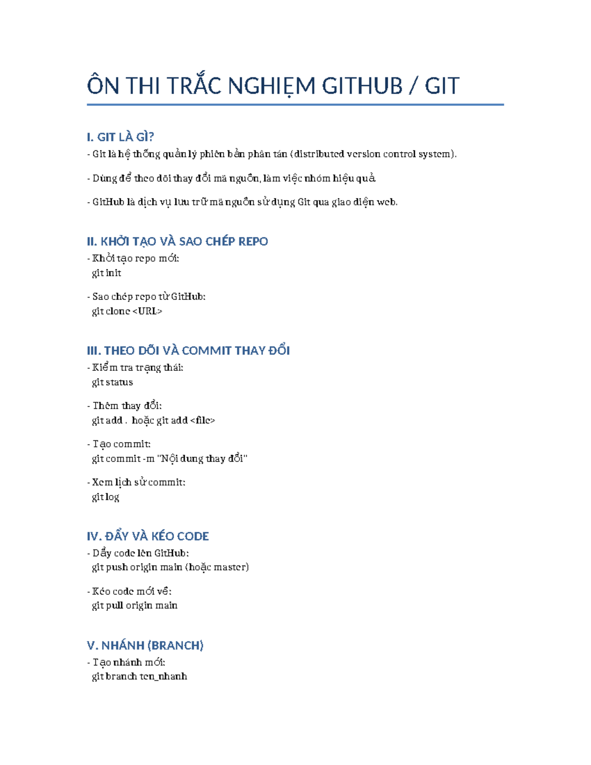 ÔN THI TRẮC NGHIỆM GITHUB GIT: HƯỚNG DẪN CƠ BẢN - Studocu