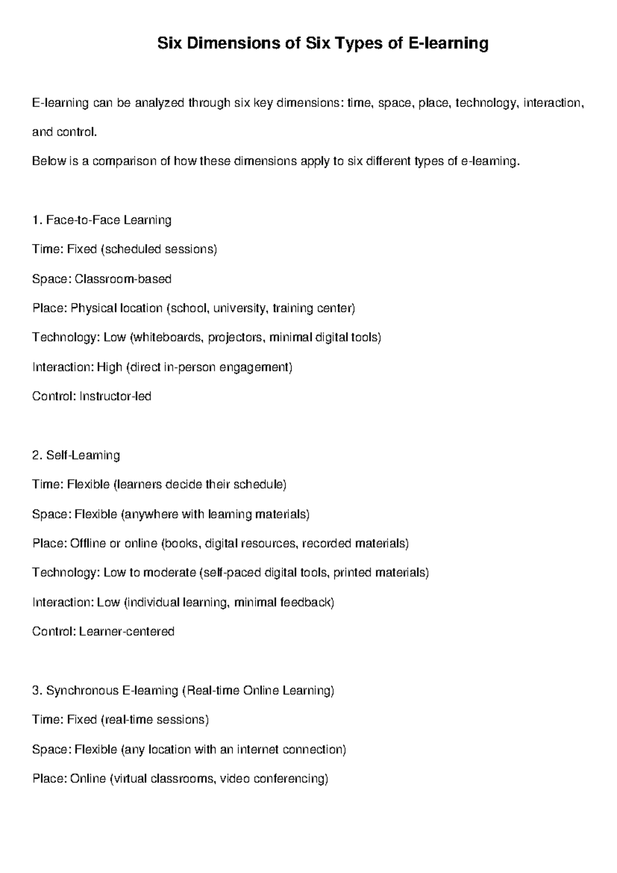 Six Dimensions of eLearning: Analyzing Learning Types and Technologies ...