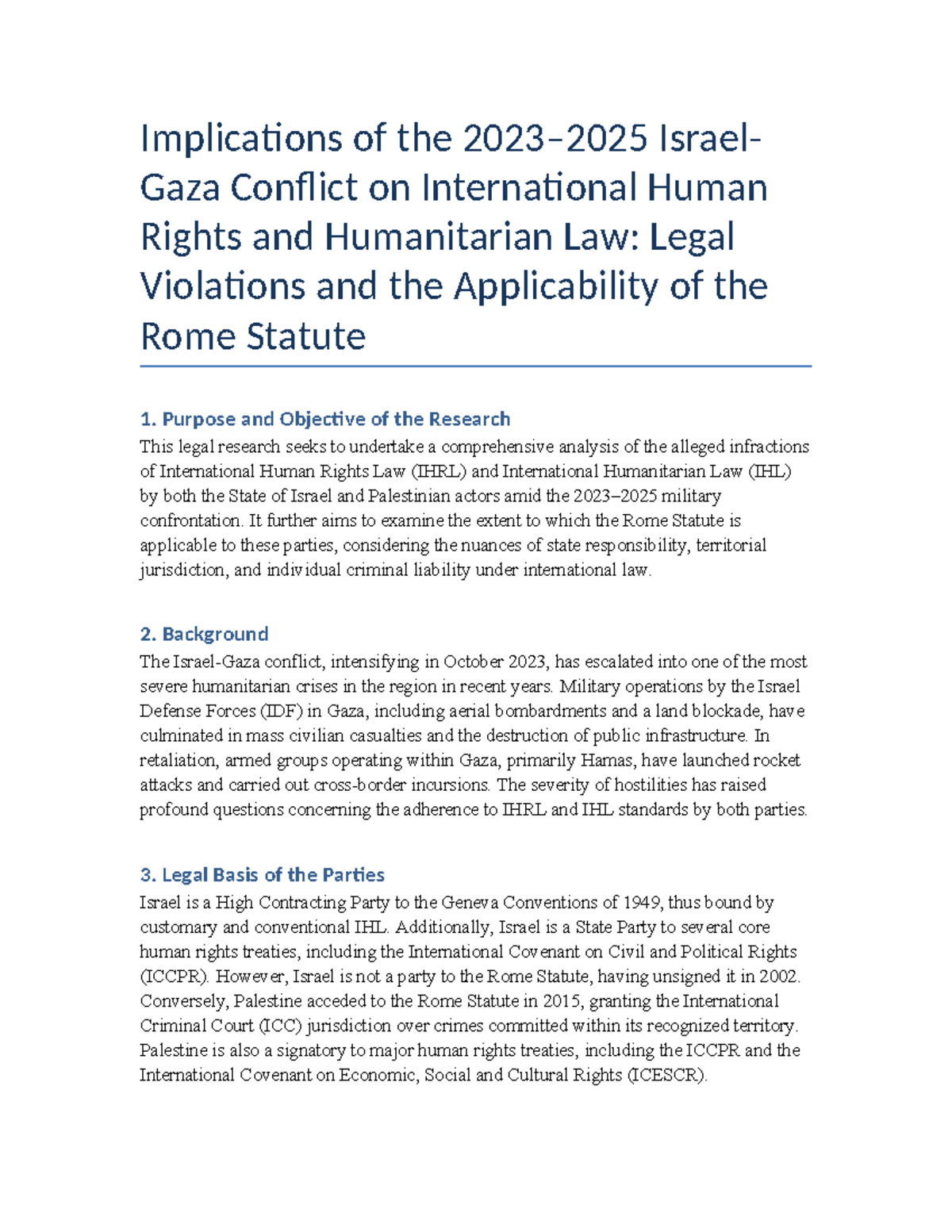 Israel-Gaza Conflict IHRL IHL Research Paper - Implications of the 2023 ...