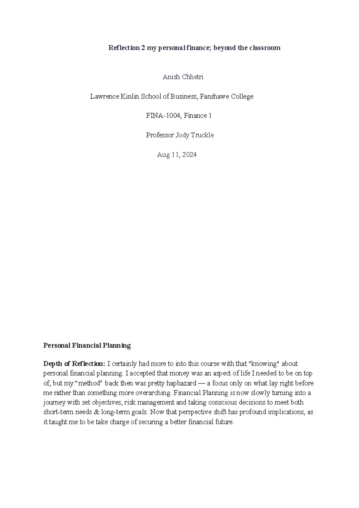 Reflection on personal financial planning: Key insights and future ...
