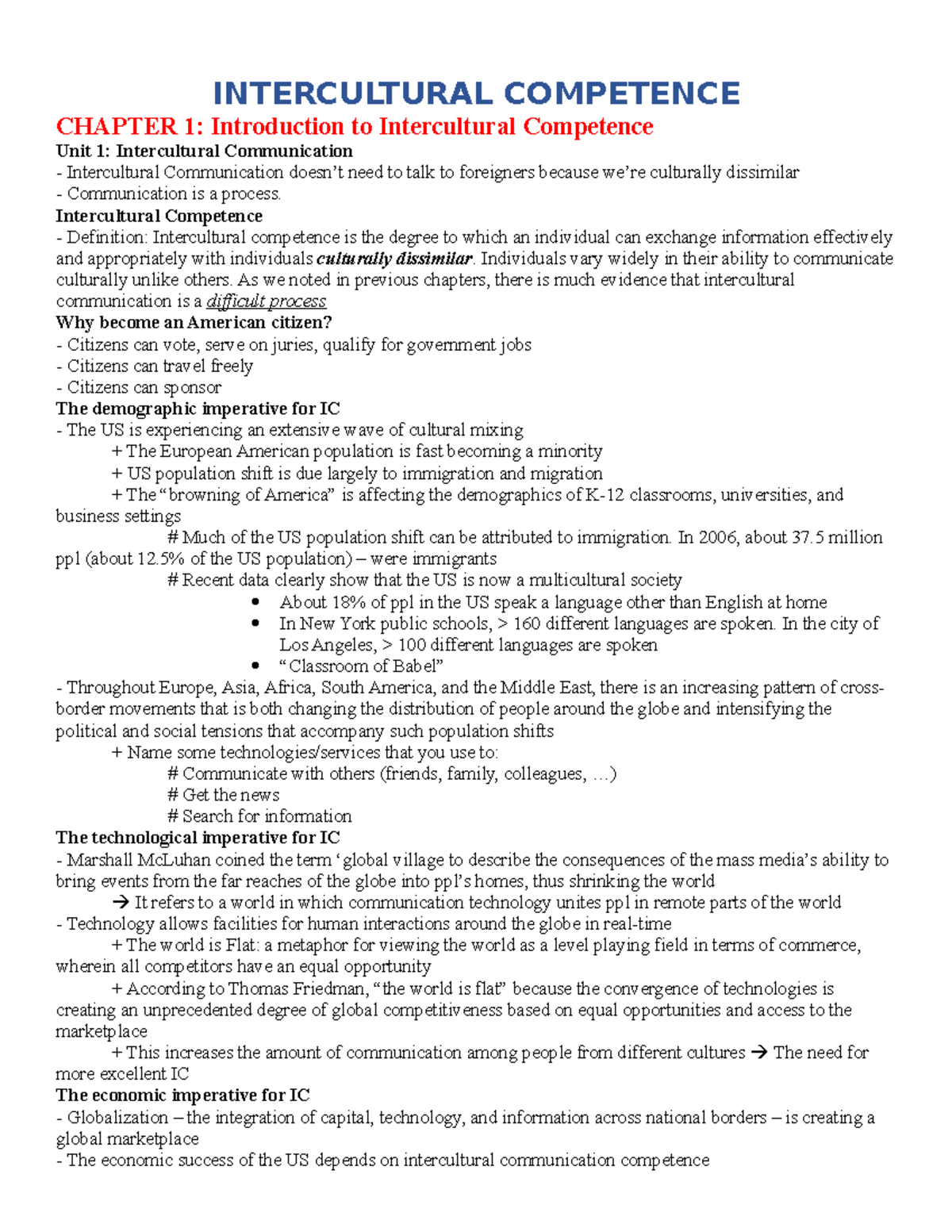 Intercultural Competence: Chapter 1 Overview and Key Concepts - Studocu