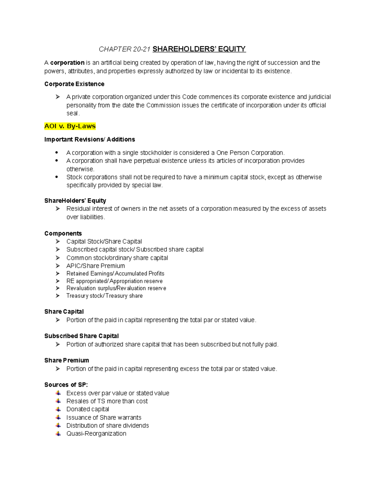 CHAPTER 20-21: EQUITY IN CORPORATIONS - EDUC 101 Notes - Studocu