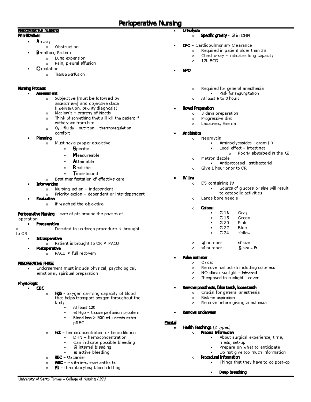 Perioperative Nursing (NURS 401): Comprehensive Care Overview - Studocu