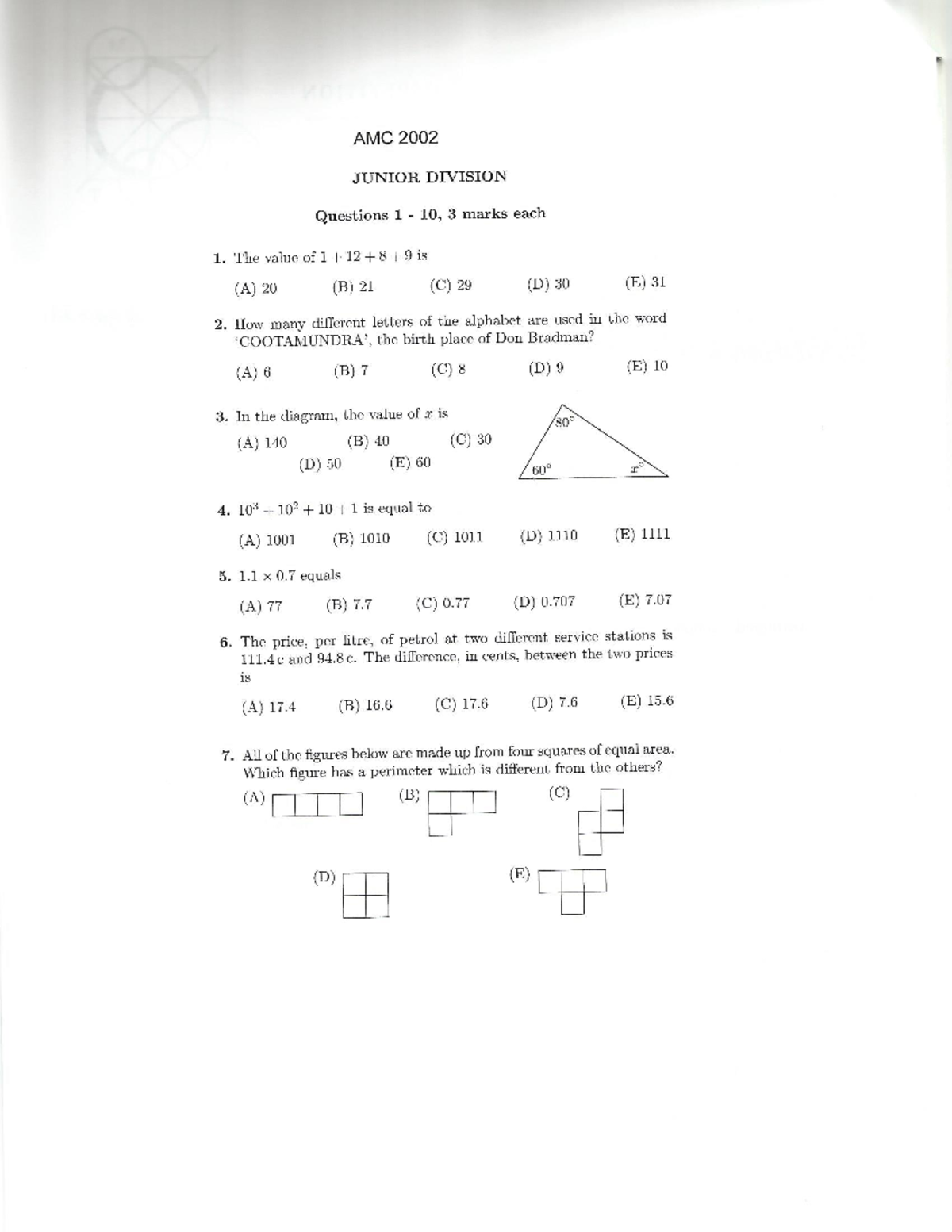 2002 AMC Junior Division Questions 1-30 with Answers - Studocu