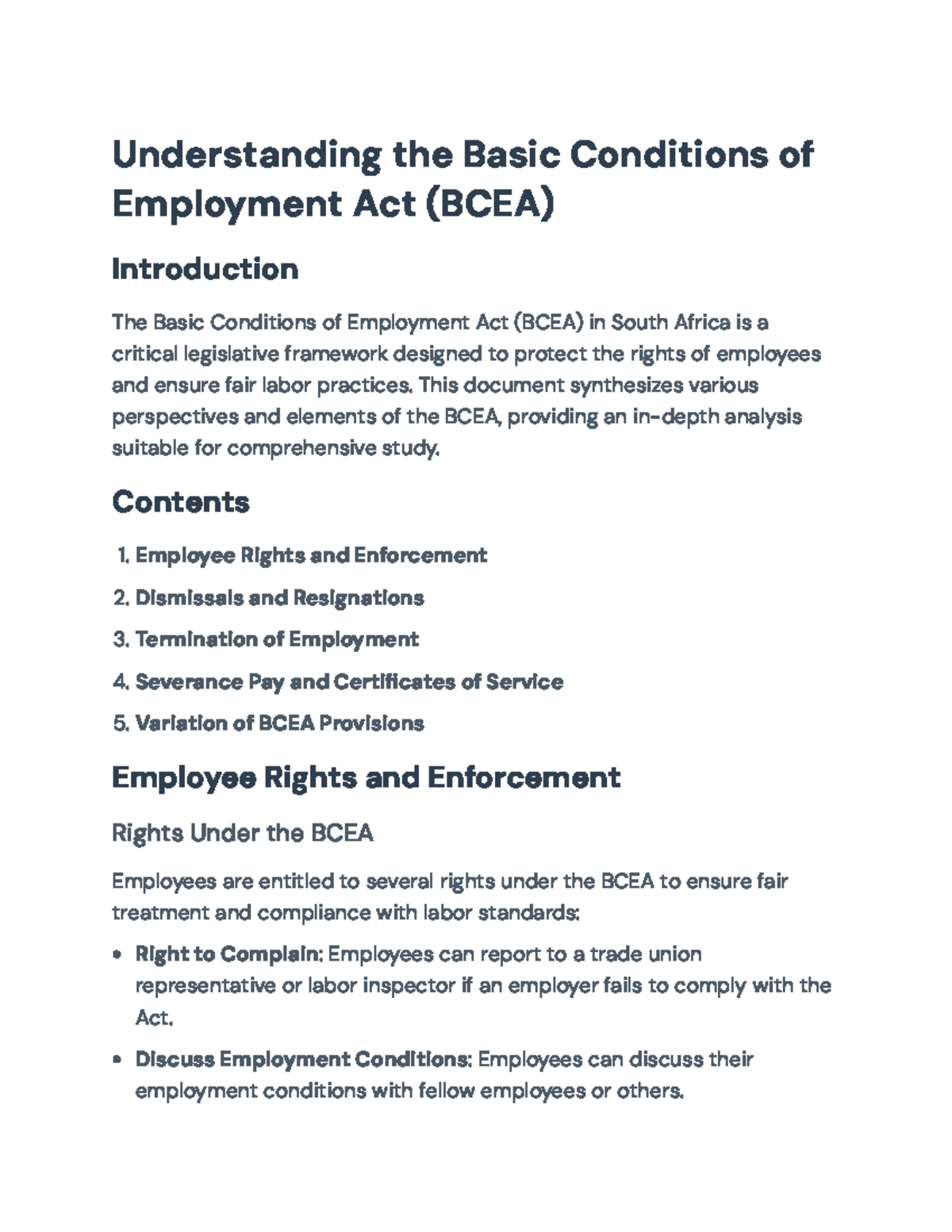 BCEA Overview: Key Elements of South African Employment Law Study - Studocu