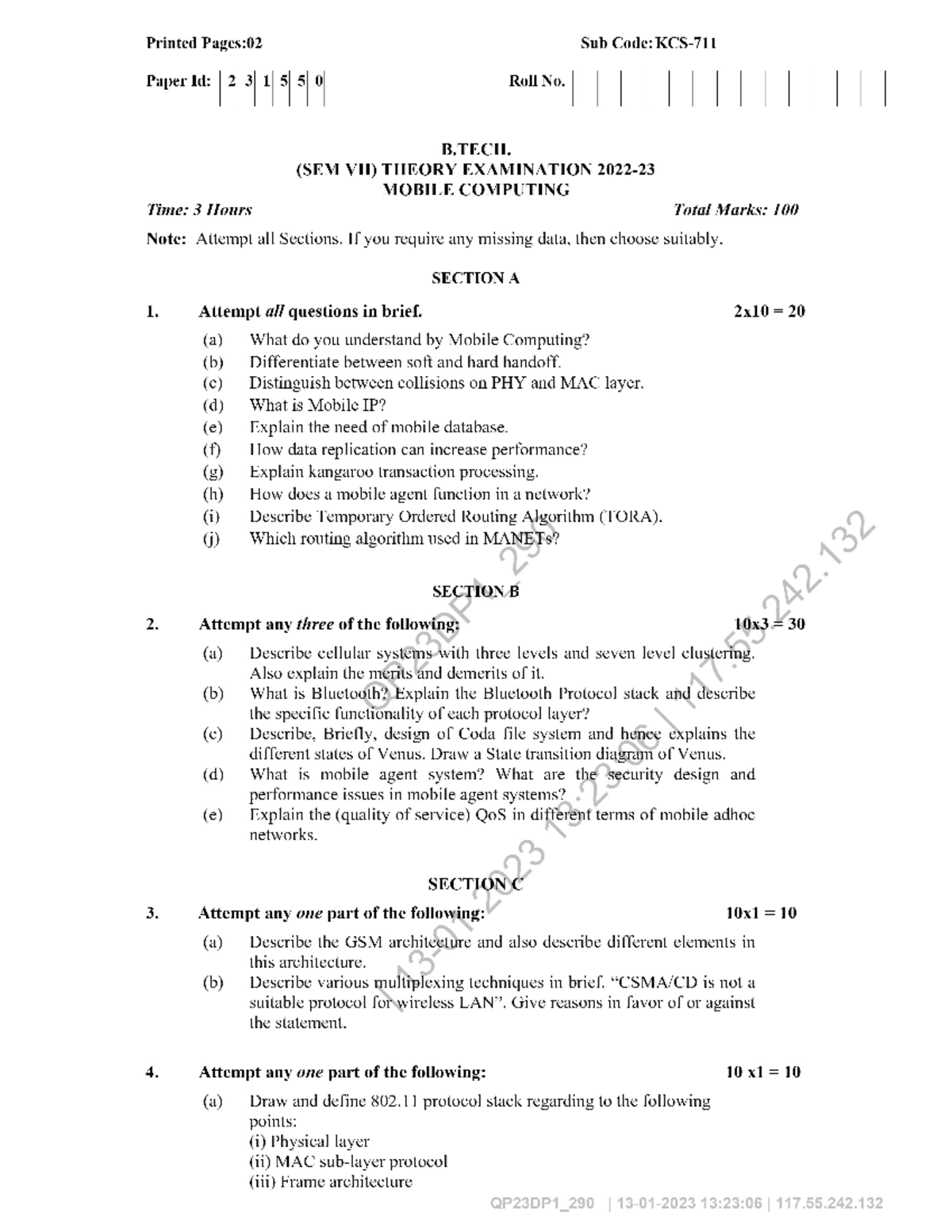Mobile computing 22-23 - Printed Pages:02 Sub Code: Paper Id: 231550 ...