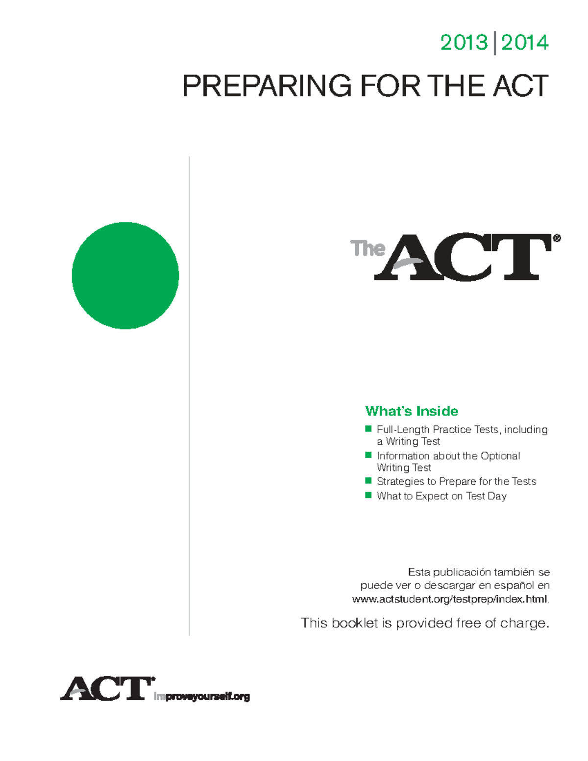 ACT Practice Test 2013-2014: Strategies and Sample Questions - Studocu