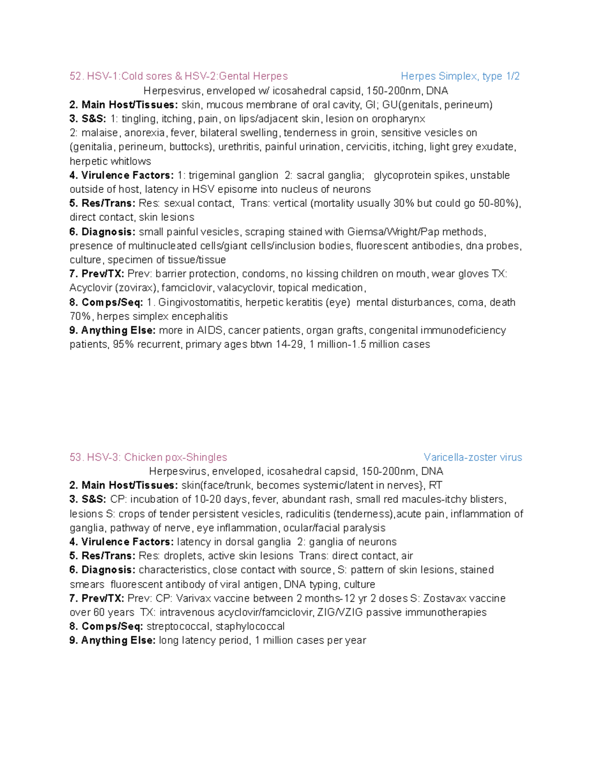 Disease Cards 52-56: Herpes Simplex, Infectious Mononucleosis ...