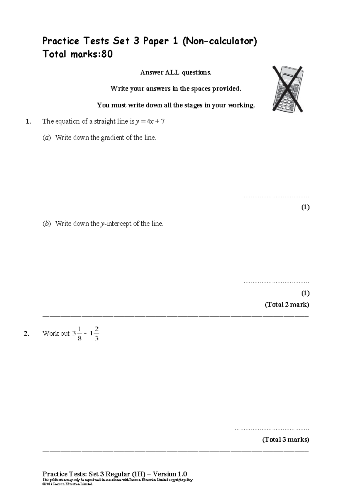 Practice Tests Set 3 - Paper 1H (Non-Calculator) Session Guide - Studocu