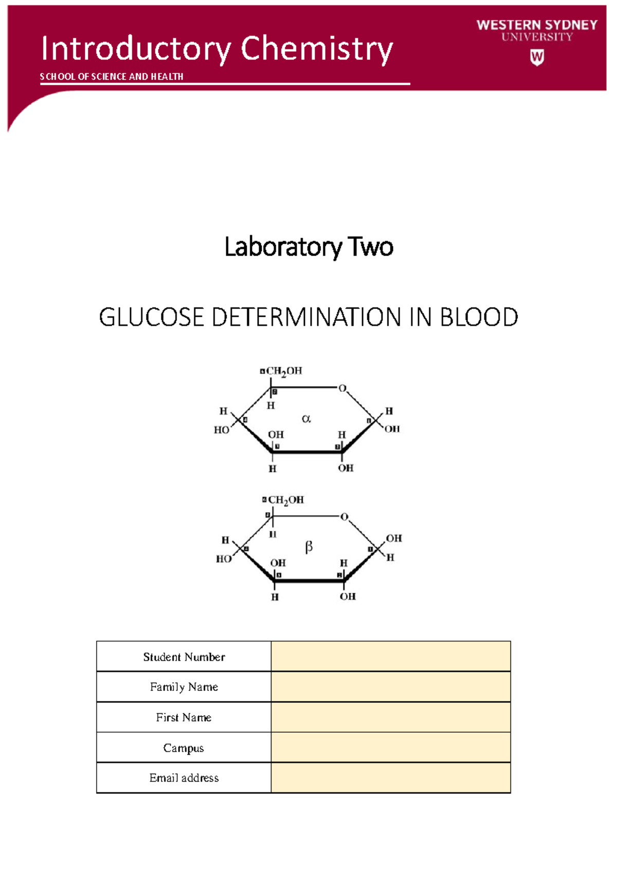 Laboratory Two: Glucose Determination in Blood - Introductory Chemistry ...