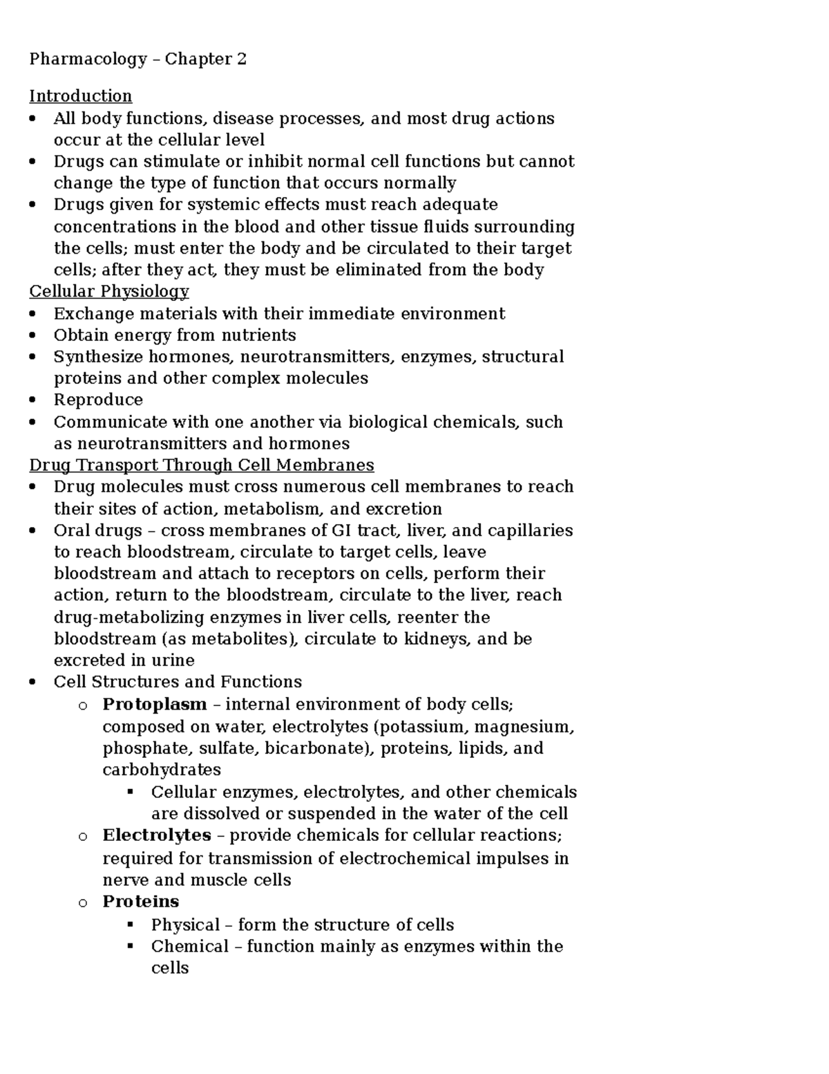 Chapter 2 - Pharmacology – Chapter 2 Introduction All body functions ...