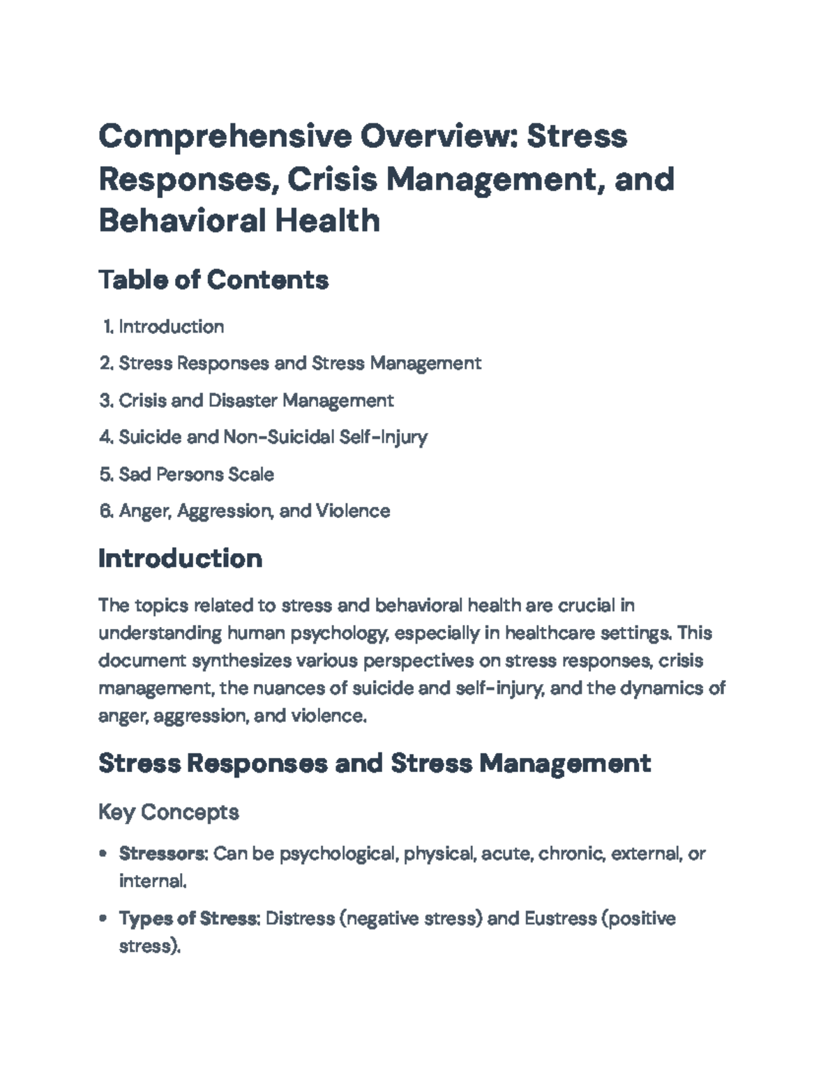 Comprehensive Overview of Stress Responses and Crisis Management ...