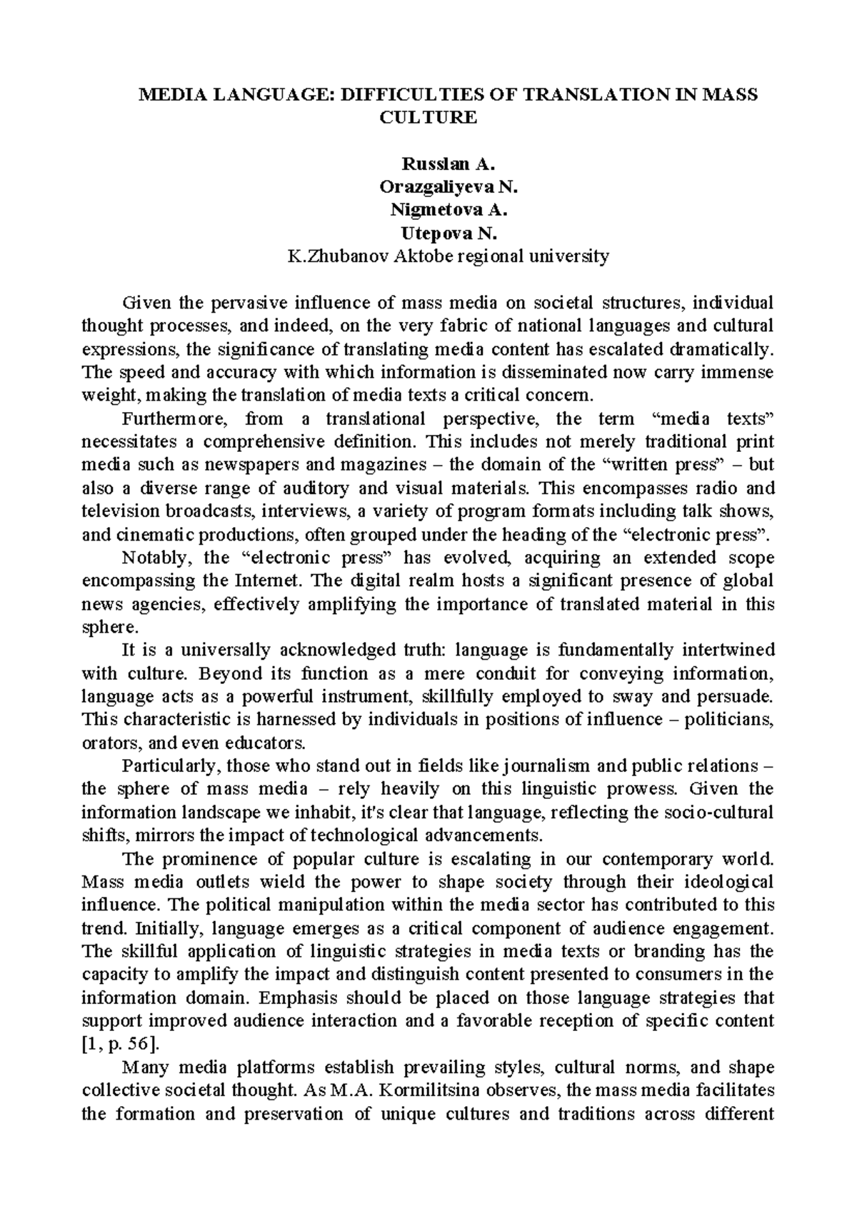 MEDIA LANGUAGE: CHALLENGES IN TRANSLATION OF MASS CULTURE - Studeersnel