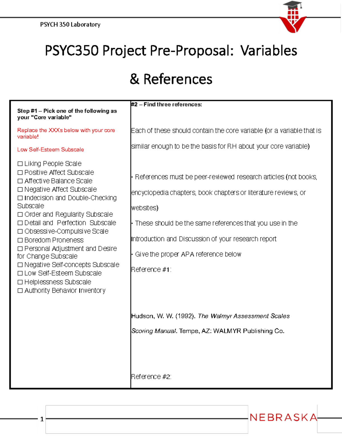 PSYCH 350 Project: Core Variable Selection and References Guide - Studocu