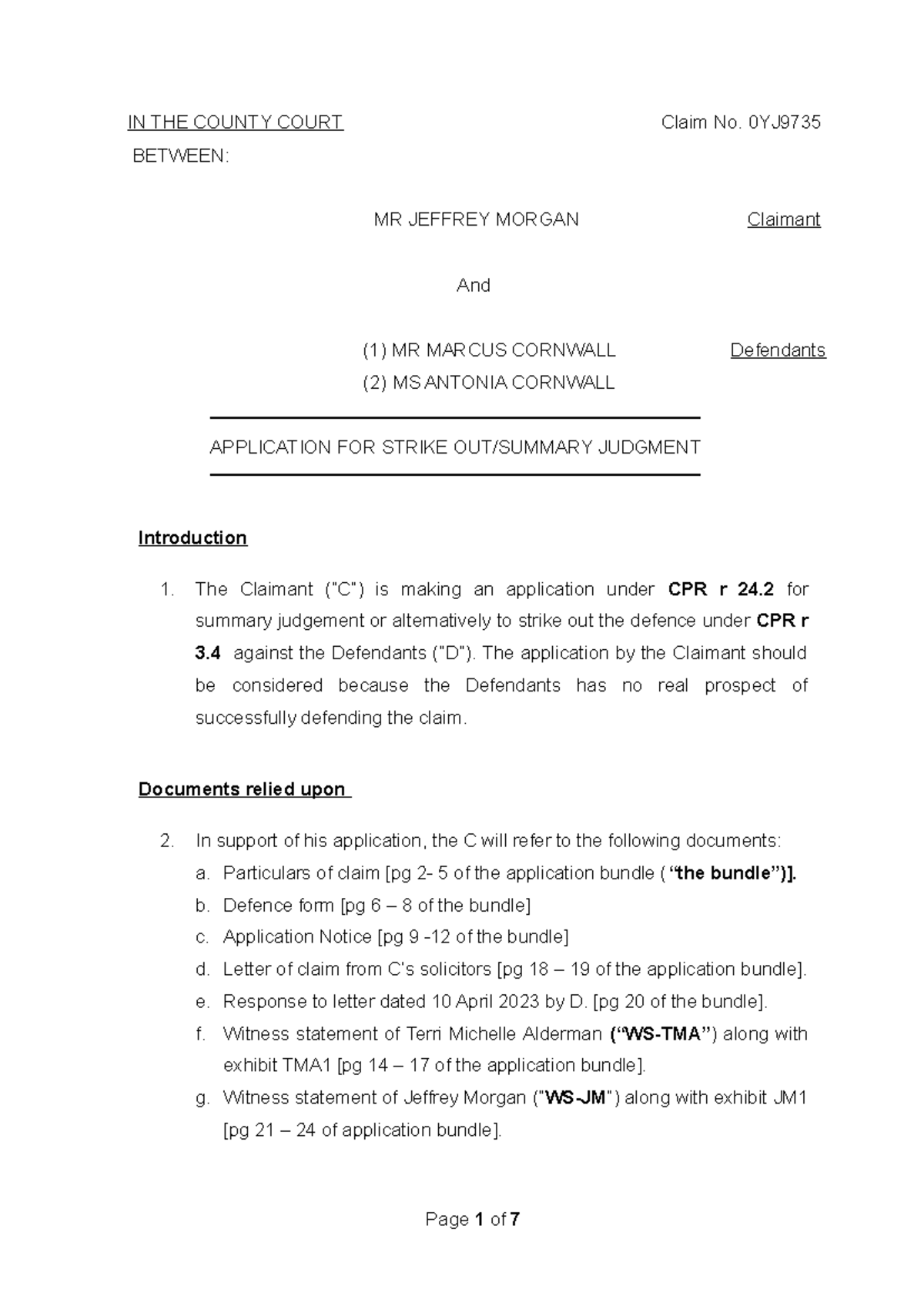 Skeleton Argument for Application to Strike Judgment - Claim No ...