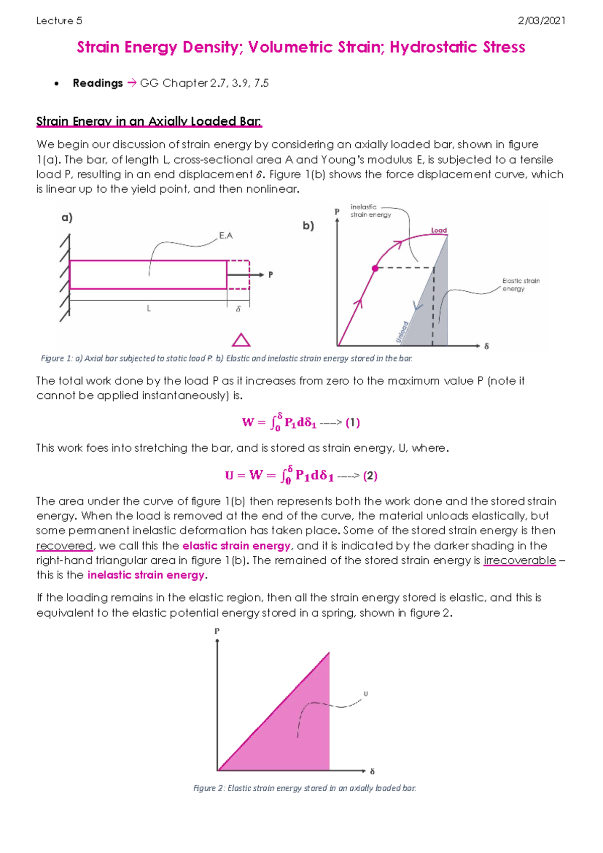 Lecture 5: Strain Energy Density, Volumetric Strain & Hydrostatic ...
