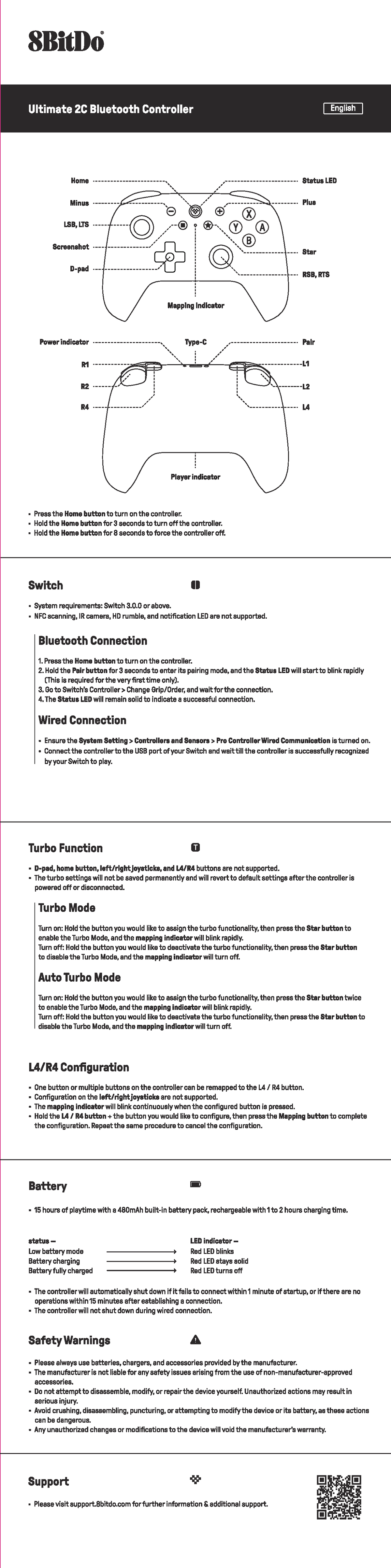 8BitDo Ultimate 2C Bluetooth Controller User Guide & Setup Instructions ...