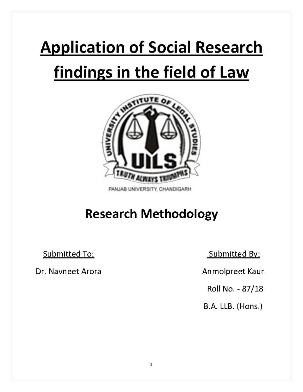 Application of Social Research in Law: Insights and Applications - Studocu