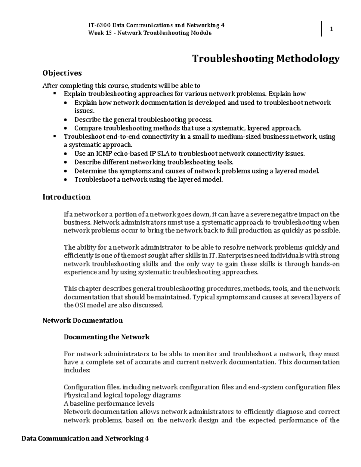 Week 13 - Network Troubleshooting Methods and Documentation - Studocu