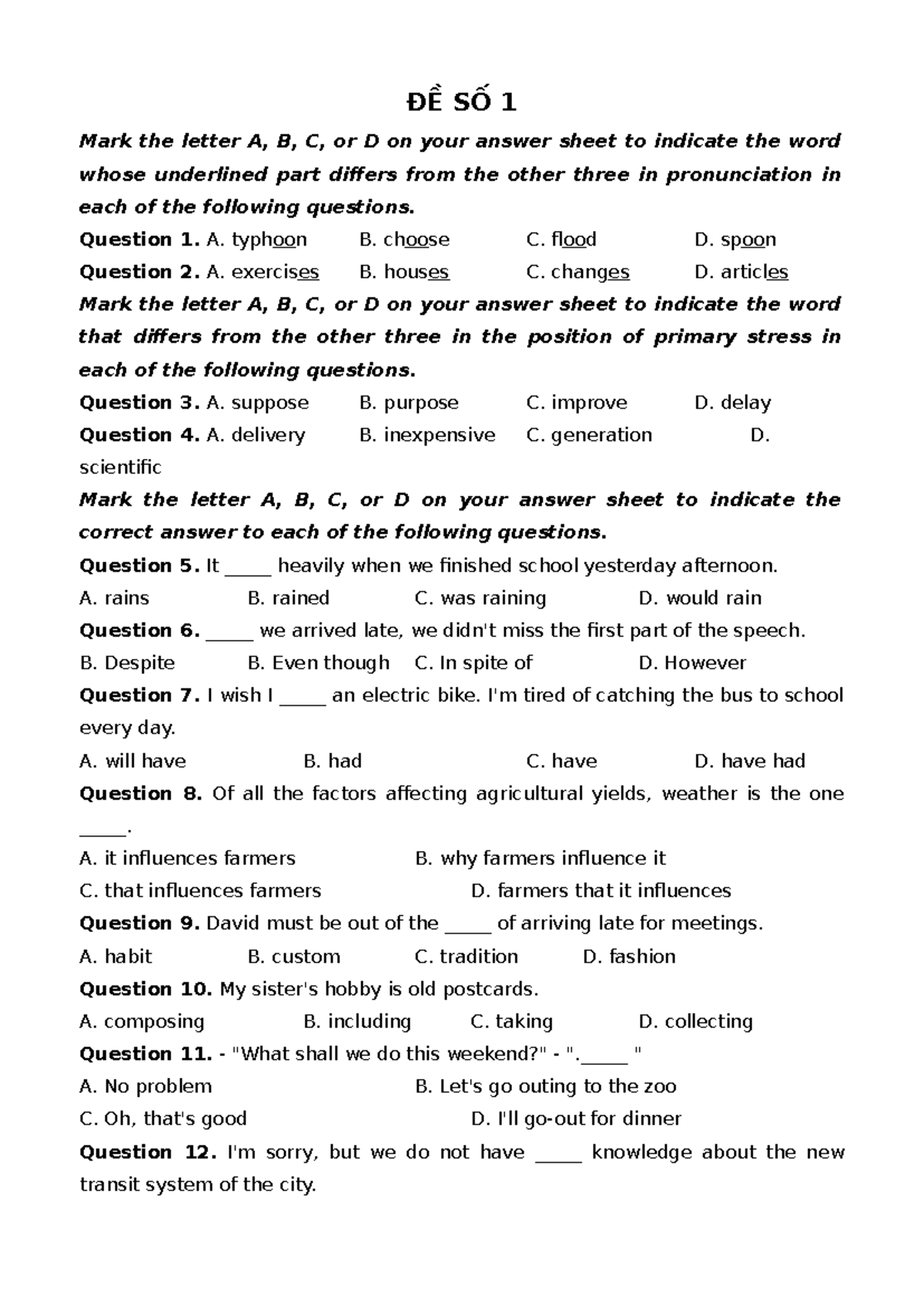 Test 1 - pronunciation and grammar exercises for English learners - Studocu