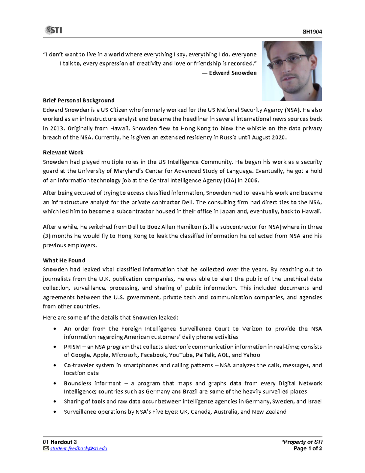 Edward Snowden - Media and Information Literacy - STI Handouts - SH 01 ...