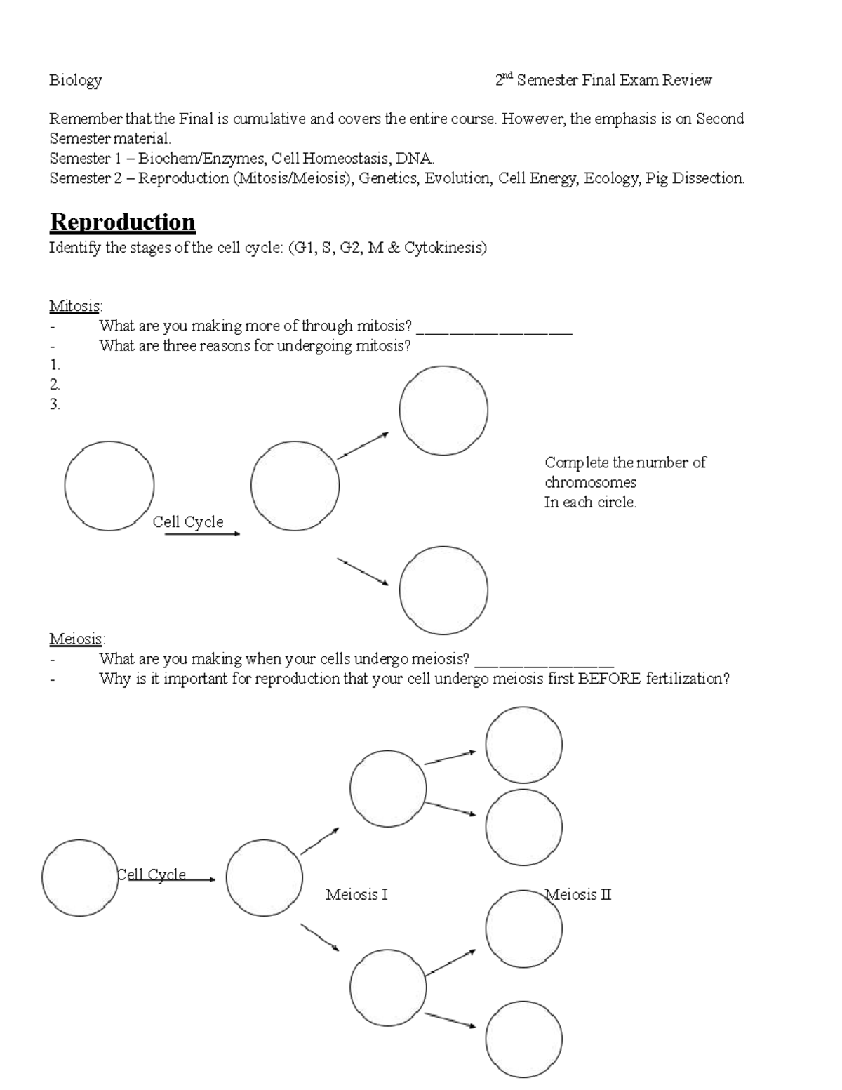 Biology 2nd Semester Final Exam Review Guide - Studocu