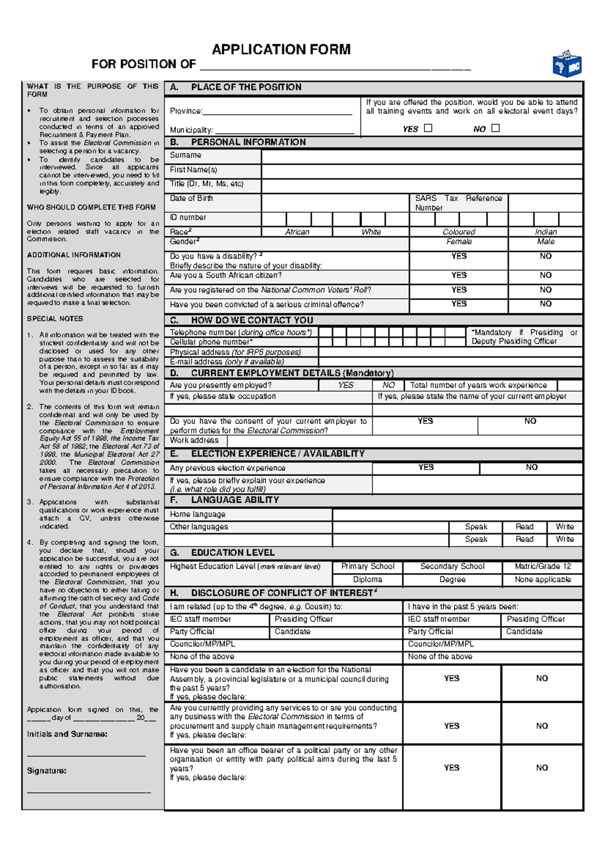 Application Form for Electoral Officials [2015] - Studocu