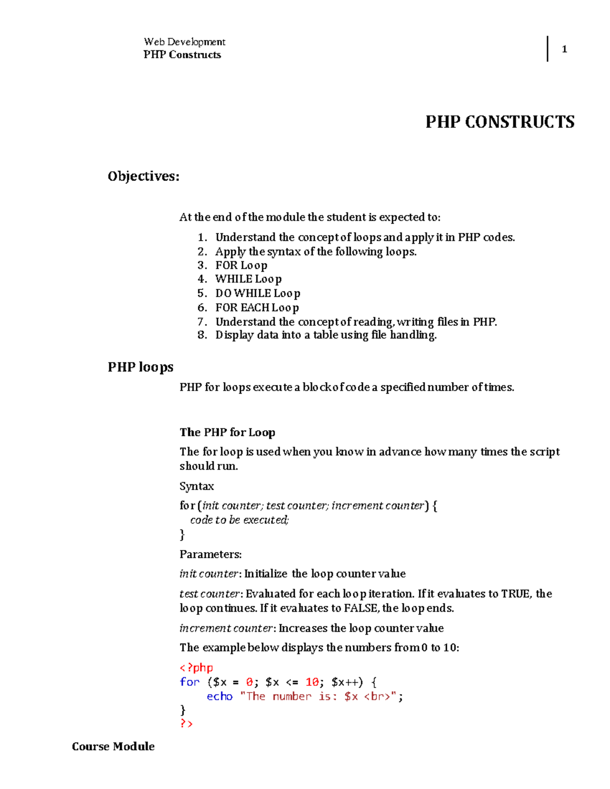 W6 Lesson 5: PHP Constructs - Web Development Module - Studocu